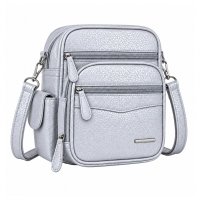 HB-PU-186 Silver Multi-Zipper Metallic Travel Crossbody Bag HB-PU-186 Silver Multi-Zipper Metallic Travel Crossbody Bag