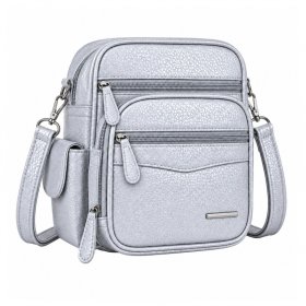 HB-PU-186 Silver Multi-Zipper Metallic Travel Crossbody Bag