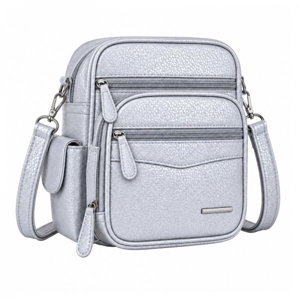 HB-PU-186 Silver Multi-Zipper Metallic Travel Crossbody Bag