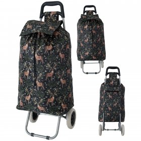 MS-001 BLACK DEER PATTERN BOX TWO WHEEL SHOPPING TROLLEY