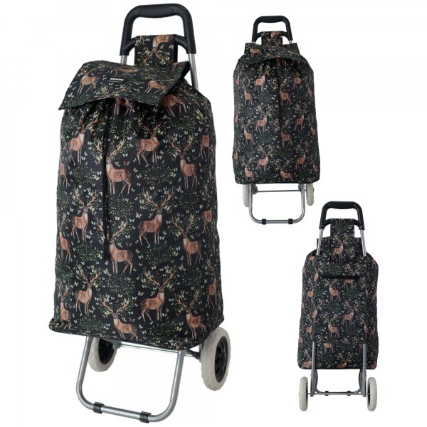 MS-001 BLACK DEER PATTERN BOX TWO WHEEL SHOPPING TROLLEY