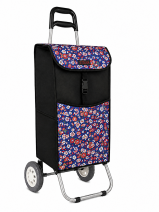 6961/S BLACK WITH BLUE FLORAL 2 WHEEL SHOPPING TROLLEY