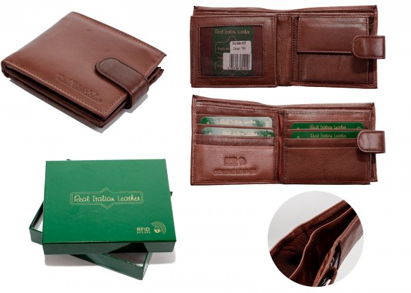 022 BROWN - RFID CARD PROTECTION GENUINE LEATHER WALLET GRN BOX