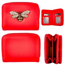 7108 RED MEDIUM ZIP RND PU PURSE WITH WALLET SECTION WITH BEE