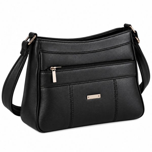 5881 Black Leather Grn PU Twin Top Zip Bag (New)