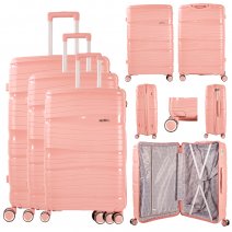 2406 PINK SET OF 3 TRAVEL TROLLEY SUITCASE