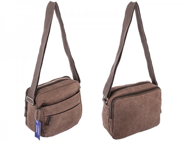 2535 BROWN Canvas X-Body Bag with 4 Zips