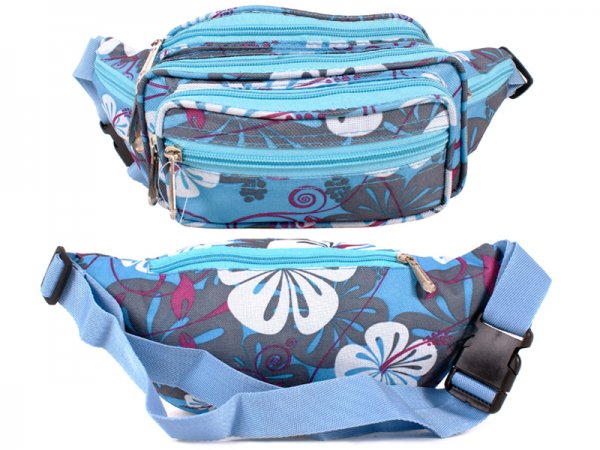 8056 Dark Blue Floral Bright Colored Multizip Bumbag