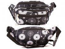 8056 Black Floral Bright Colored Multizip Bumbag