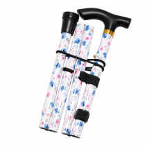 2879 White With Blue Flowers Value Folding Walking Stick Plain