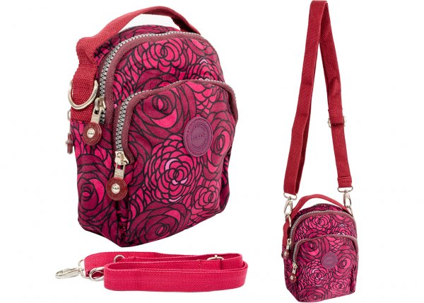 2498 PATTERNED CRINKLED NYLON X-BODY GADGET BAG PINK ROSE