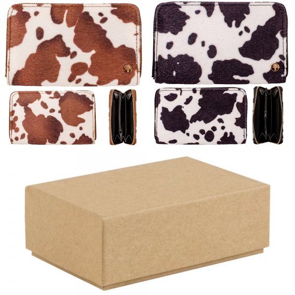 LW217 ASSORTED BOX OF 12 COW PRINT MEDIUM PURSE W/COIN SECTION