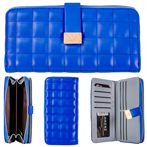 7253 ROYAL BLUE QUILT LEATHER GRAIN LARGE PU PURSE W/COIN SEC