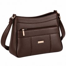5881 Brown Leather Grn PU Twin Top Zip Bag (New)