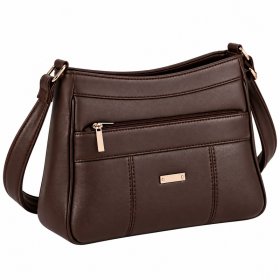 5881 Brown Leather Grn PU Twin Top Zip Bag (New)