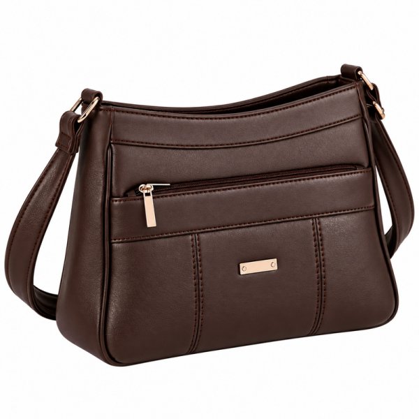 5881 Brown Leather Grn PU Twin Top Zip Bag (New)