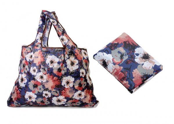 LL-113 FOLDED SHOPPING BAG NAVY FLORAL PRINT