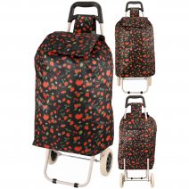 MS-001 STRAWBERRY PATTERN BLACK TWO WHEEL SHOPPING CART