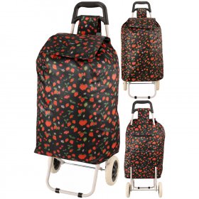 MS-001 STRAWBERRY PATTERN BLACK TWO WHEEL SHOPPING CART