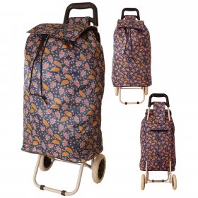 MS-001 CHERRY PATTERN NAVY TWO WHEEL SHOPPING CART