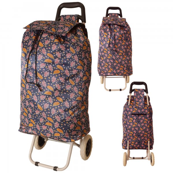 MS-001 CHERRY PATTERN NAVY TWO WHEEL SHOPPING CART