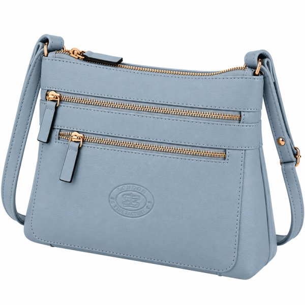 0594 Iceberg Pebbl Leather Top Zip Rfid X-Body Bag W/4 Zip (New)