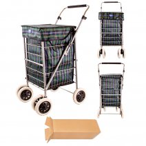 ST6000-S GREEN CHECK 6 WHEEL BOX OF 4 SHOPPING TROLLEY