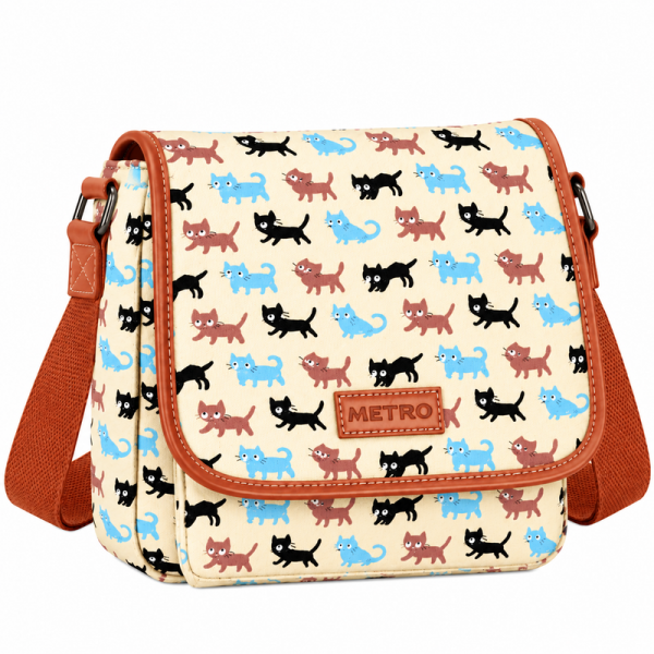 LL-7391 Beige Cats Printed Shoulder Bag (New)