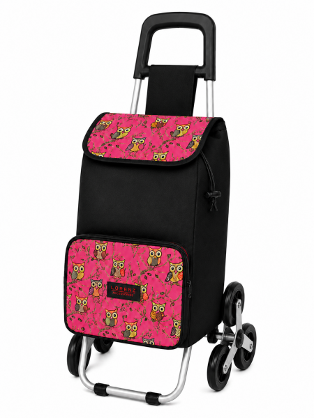 6960 SUMMER PINK OWL 6 WHEEL STAIR CLIMBER SHOPPING TROLLEY