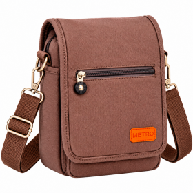LL-255 Chocolate Canvas X-Body Shoulder Bag W/4 Zips (New)