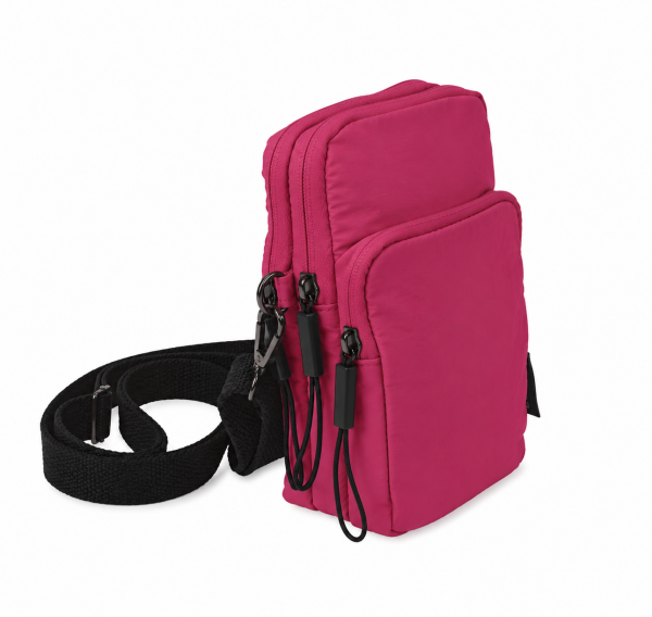 2308 Dark Pink Compact Twin Top Zip X-Body Phone Crinkled Nylon
