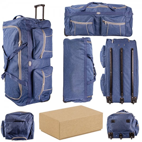 KS-100 34'' NAVY/GREY 3-WHEELED HOLDALL TRAVEL BAG BOX OF 6