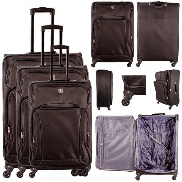 YP777 BLACK SET OF 3 TRAVEL TROLLEY SUITCASES