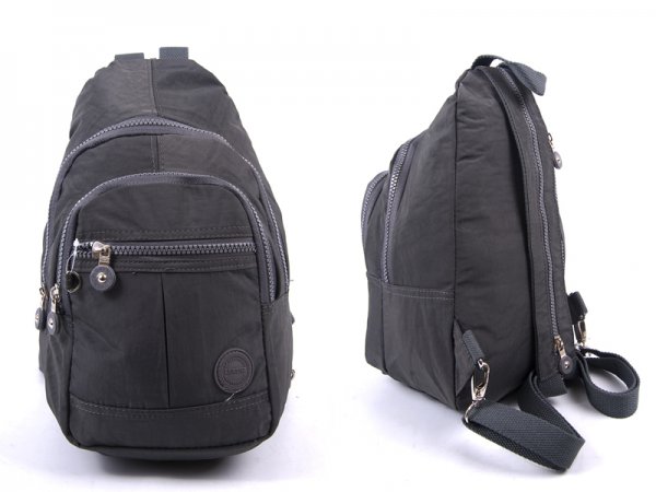 2526 D.GRAY CRINKLED NYLON BACKPACK WITH 4 ZIPS