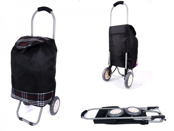 6958 2 WHEEL SHOPPING TROLLEY BLACK TARTAN