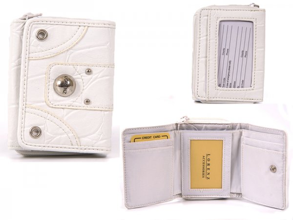 7590 white Croc Crn PU Zip Rnd Prse, Frnt Flap, P.Pkt