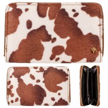 LW217 BROWN/WHITE COW PRINT MEDIUM PURSE W/COIN SECTION