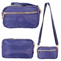 2439 NAVY MINI TRIPLE ZIP ROUND XBODY BAG WITH WRIST STRAP