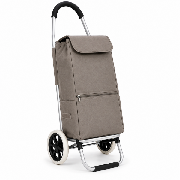 6954 Taupe 2-Wheel Foldable Shopping Trolley Cart