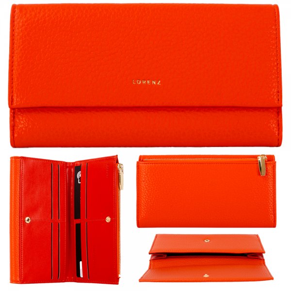 7262 ORANGE LARGE PU WALLET PURSE W/MULTIPLE CARD SECTION