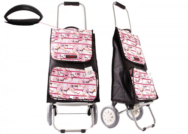 6956/S PINK FLORAL SHOPPING TROLLEY