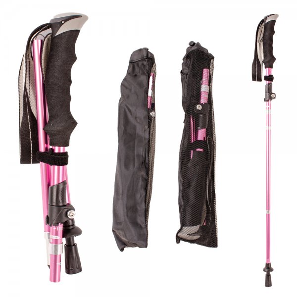 2892-PAIR PINK PREMIUM FOLDING TREKKING POLES