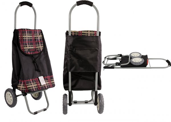 6958/S BLK CHECK 2 WHEEL SHOPPING TROLLEY