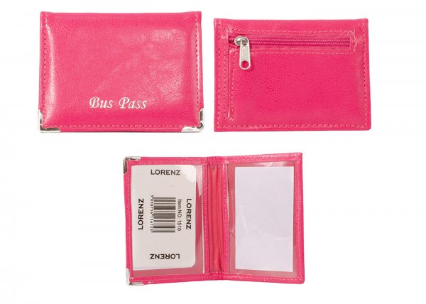 1510 HOT PINK SHINY LTHR GRN PU BUSS PASS HOLDER WITH ZIP