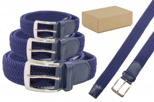 2796 NAVY BOX OF 12 UNISEX STRETCHY CASUAL BELTS (S/M M/L L/XL)