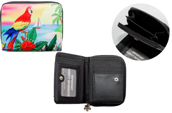 7095 RFID SMALL PURSE WITH PRINTED DESIGNS TROPICAL BIRD