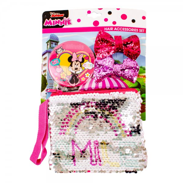 2096-8173 MINNIE SEQUIN POUCH HAIR CLIPS ACCESSORIES SET