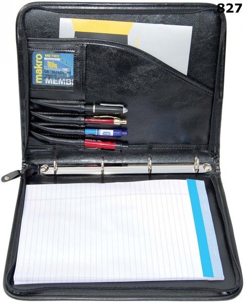 827 Black A4 Conference Folder Zipped Binder 4 Ring B033