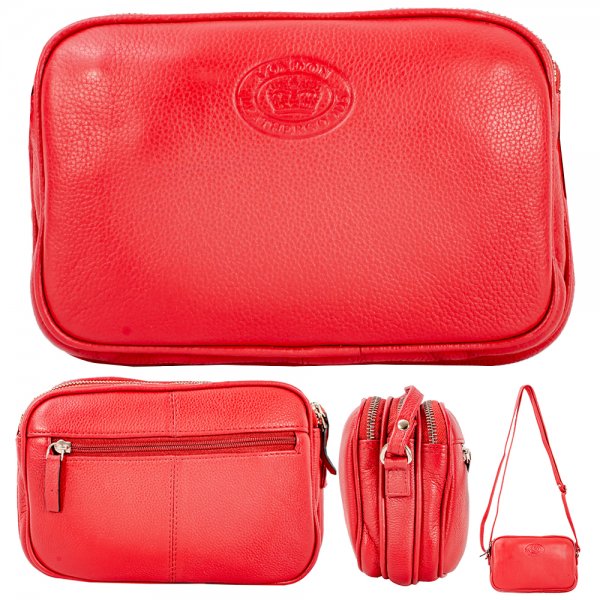 0595 ROSSO PEBBLE LEATHER TRIPPLE TOP ZIP RFID X-BODY BAG