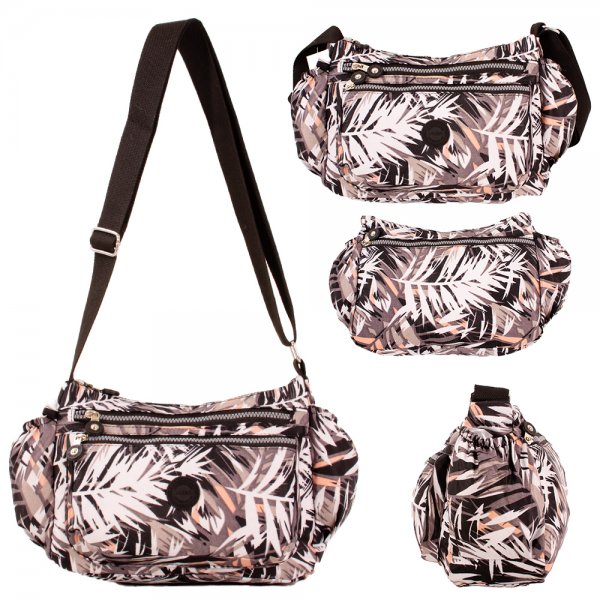 2502 GREY/WHITE LEAF CANVAS SHOULDER BAG